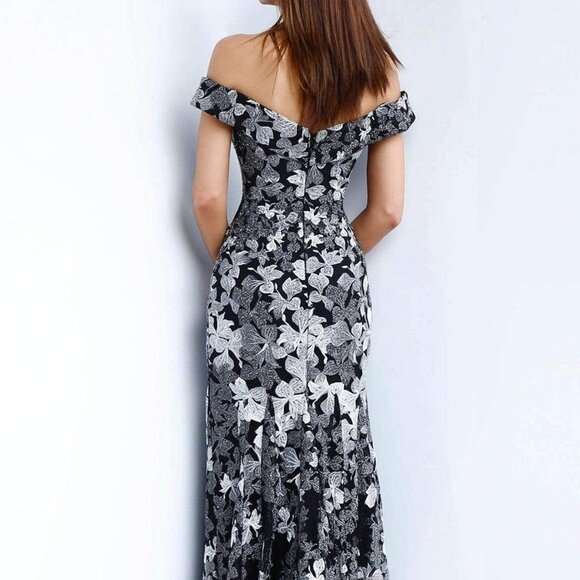 SALE NWT Jovani 61380SC Embroidered Prom Dress Black/Gray 10 - Picture 3 of 6